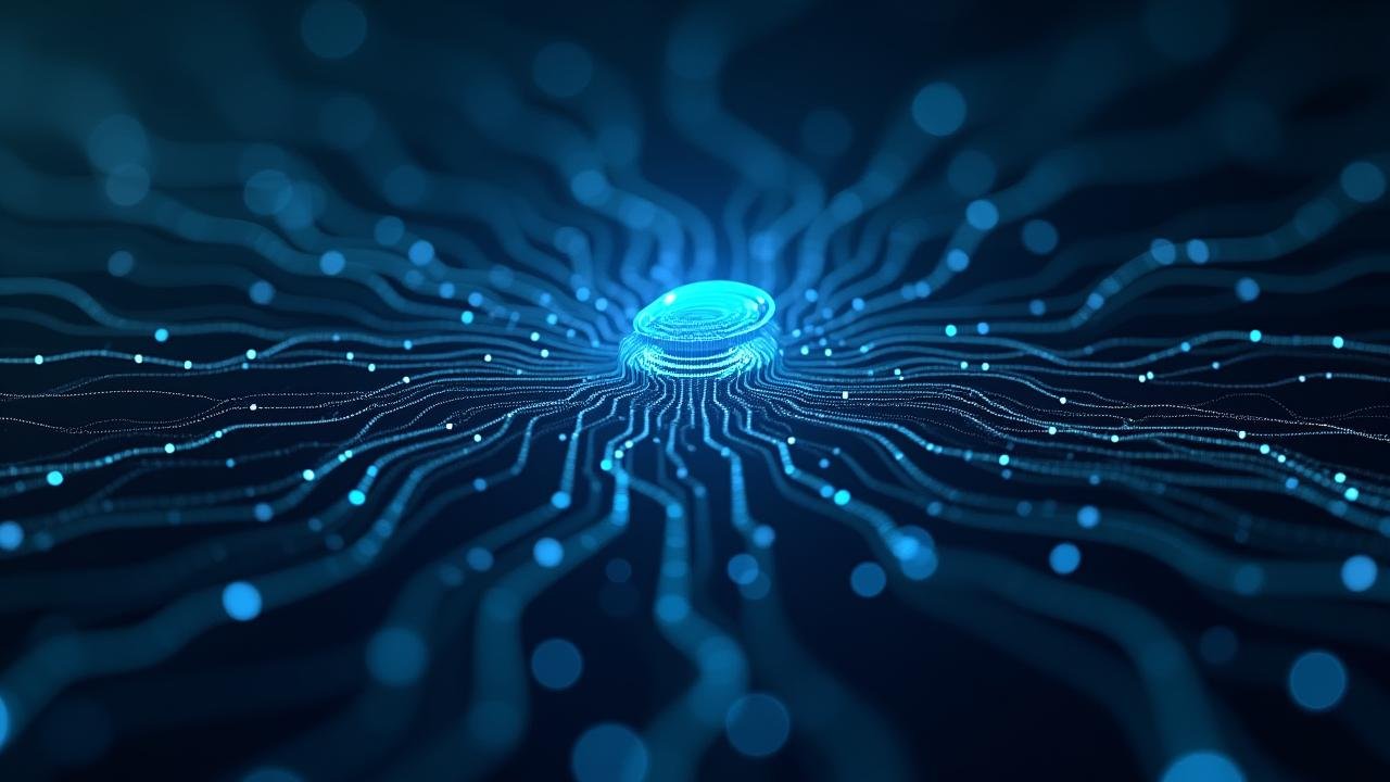 Abstract graphic representing a secure, interconnected network for elite crypto traders.