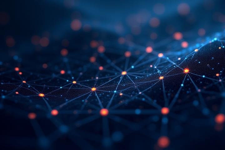 A stylized, abstract image suggesting an exclusive network or data hub, connected nodes glowing with accent color.