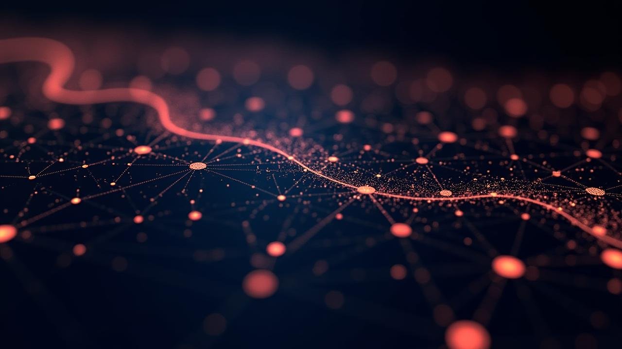 Abstract visualization of global capital flows in a dark, high-tech environment