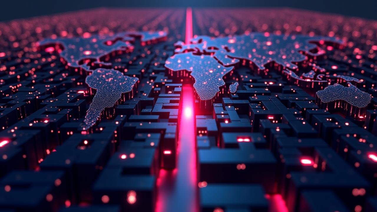 Abstract graphic of a complex regulatory maze with a clear, glowing path through it, overlaid on a subtle world map with regulatory hubs illuminated.